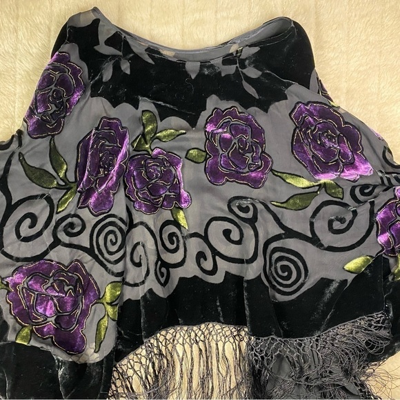 Vintage J & X Fringe Shall purple and black velvet silk - Picture 2 of 8
